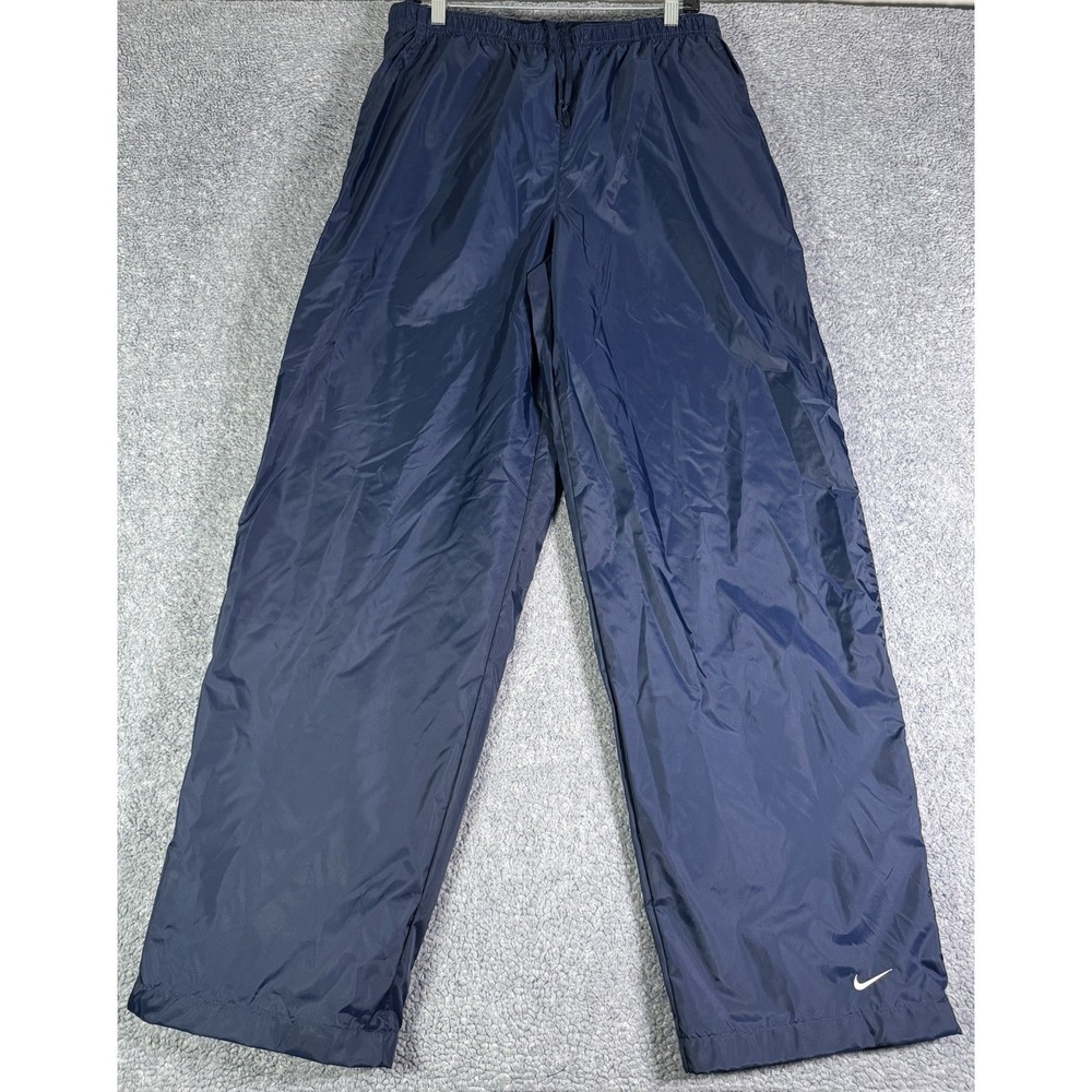 VTG Nike Windbreaker Track Pants Mens L Navy Blue Cotton Lined Baggy Swoosh Y2K